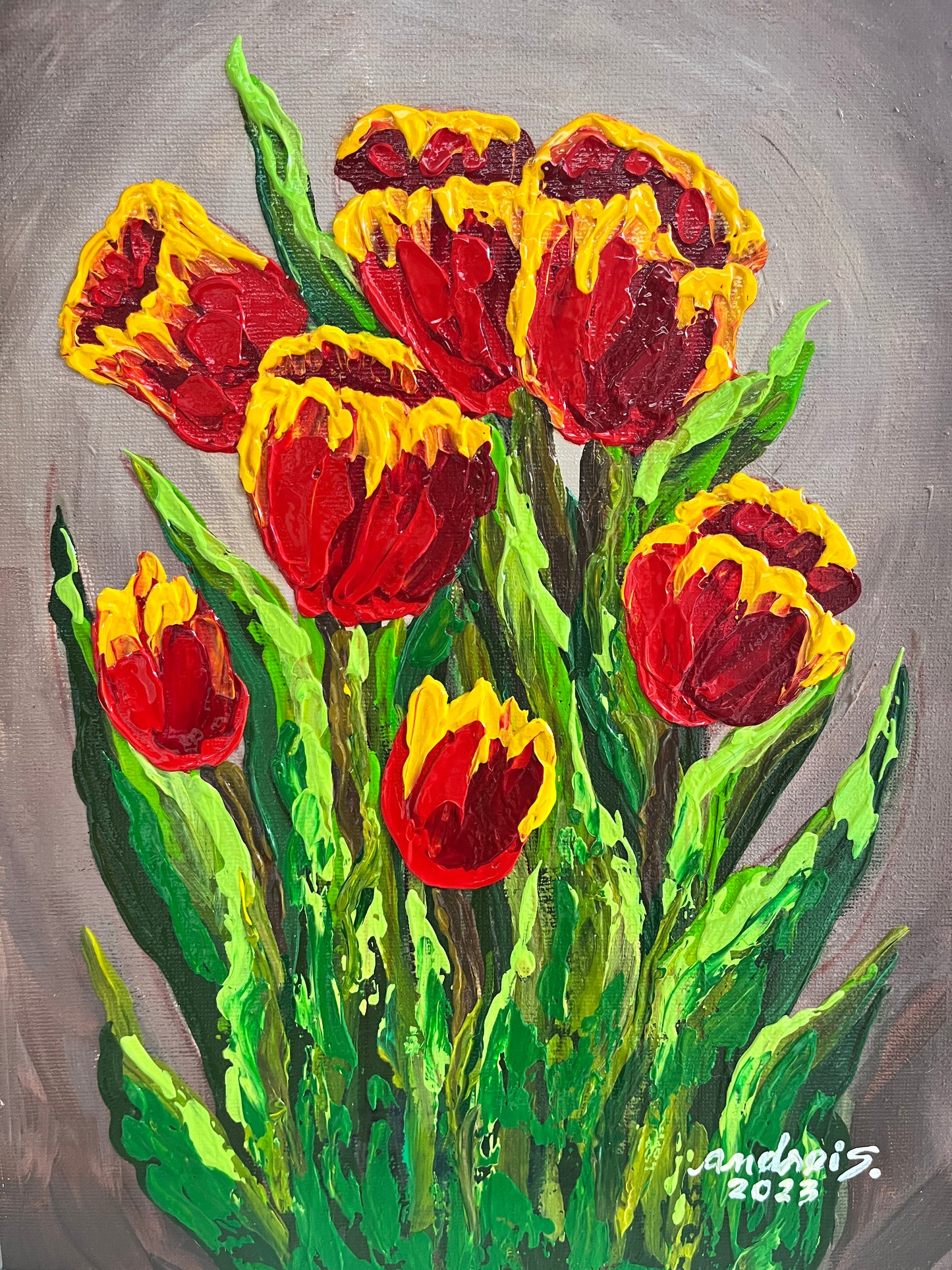 Yellow Red Tulips (art on paper)