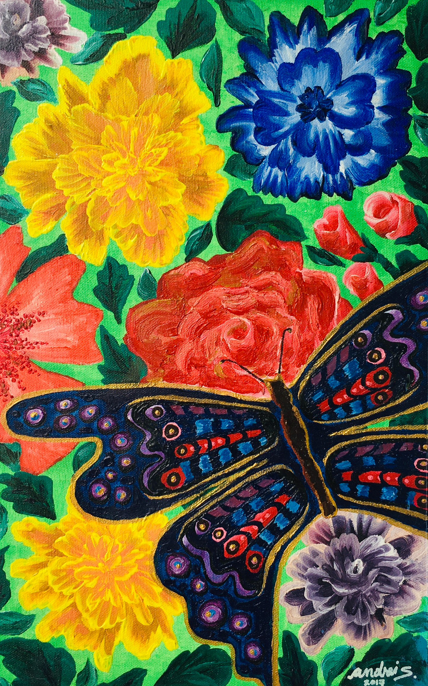 Butterfly and Flowers (2017) (SALE)