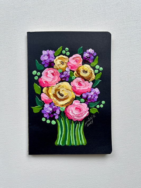 (Thin) Hand-painted Journal (pink colorful on black) (CHRISTMAS SALE)