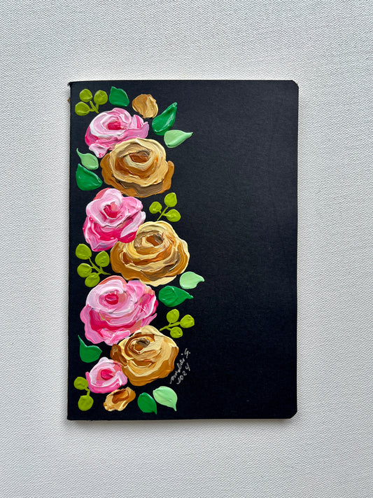 (Thin) Hand-painted Journal (pink & yellow on black) (CHRISTMAS SALE)