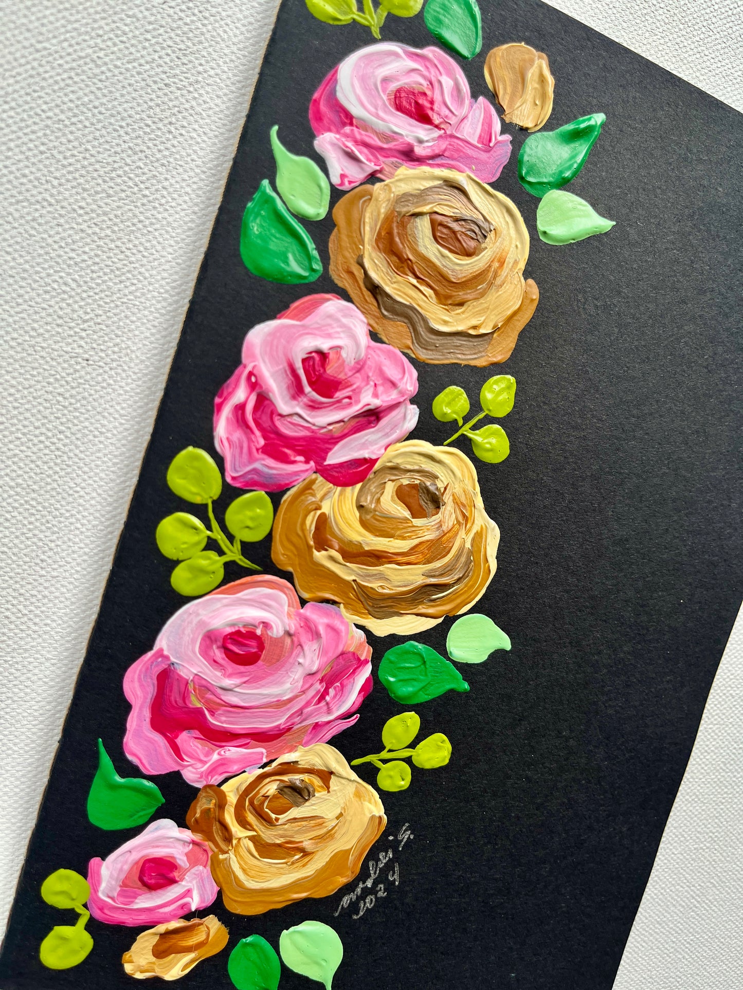 (Thin) Hand-painted Journal (pink & yellow on black) (CHRISTMAS SALE)