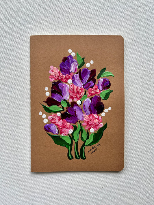 (Thin) Hand-painted Journal (pink & violet on kraft) (CHRISTMAS SALE)