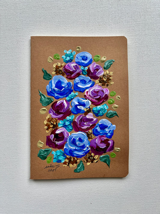 (Thin) Hand-painted Journal (blue & violet on kraft) (CHRISTMAS SALE)