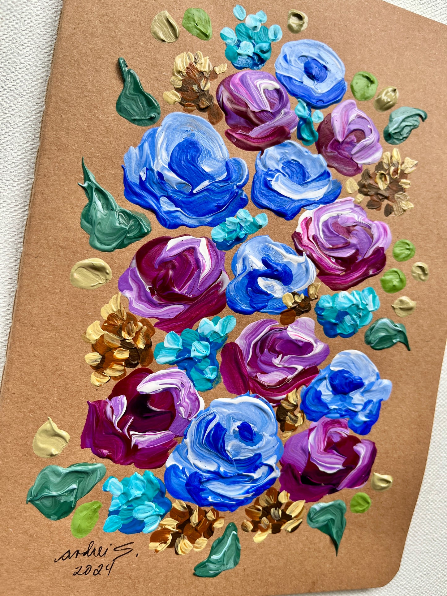 (Thin) Hand-painted Journal (blue & violet on kraft) (CHRISTMAS SALE)