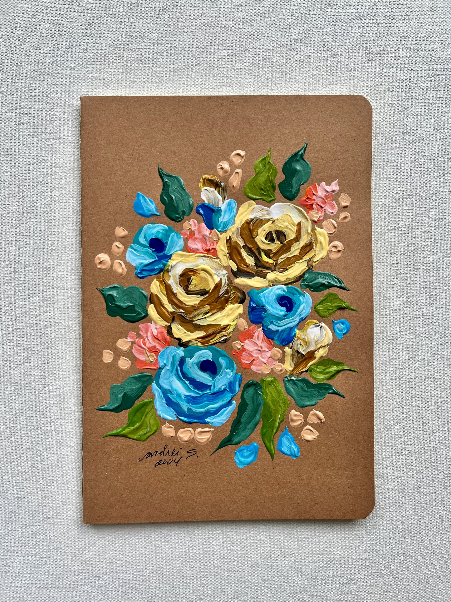 (Thin) Hand-painted Journal (blue & yellow on kraft) (CHRISTMAS SALE)