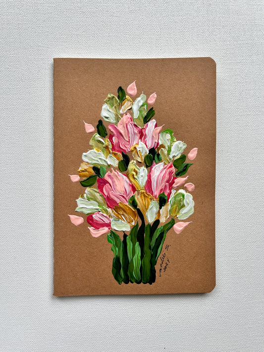 (Thin) Hand-painted Journal (pink & yellow on kraft) (CHRISTMAS SALE)